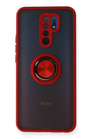 Newface Xiaomi Redmi 9 Kılıf Montreal Yüzüklü Silikon Kapak - Kırmızı