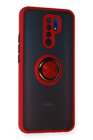 Newface Xiaomi Redmi 9 Kılıf Montreal Yüzüklü Silikon Kapak - Kırmızı