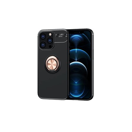 Newface Apple iPhone 13 Pro Kılıf Range Yüzüklü Silikon - Siyah-Gold
