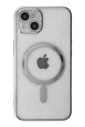 Newface Apple iPhone 14 Plus Kılıf Magneticsafe Lazer Silikon - Gümüş