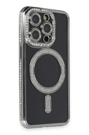 Newface Apple iPhone 14 Pro Max Kılıf Joke Simli Magneticsafe Kılıf - Gri