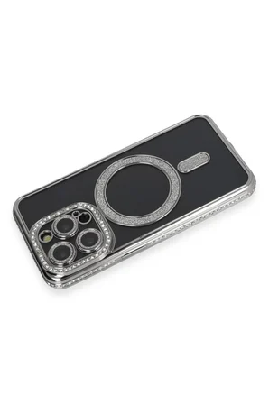 Newface Apple iPhone 14 Pro Max Kılıf Joke Simli Magneticsafe Kılıf - Gri