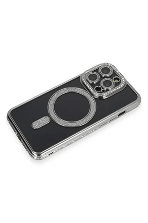 Newface Apple iPhone 14 Pro Max Kılıf Joke Simli Magneticsafe Kılıf - Gri