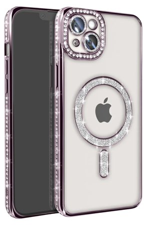 Newface Apple iPhone 14 Kılıf Joke Simli Magneticsafe Kılıf - Pembe
