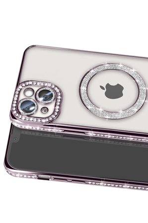 Newface Apple iPhone 14 Kılıf Joke Simli Magneticsafe Kılıf - Pembe
