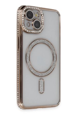 Newface Apple iPhone 13 Kılıf Joke Simli Magneticsafe Kılıf - Gold