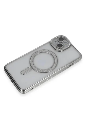 Newface Apple iPhone 13 Kılıf Joke Simli Magneticsafe Kılıf - Gümüş