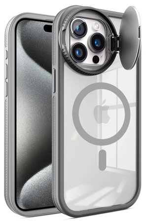 Newface Apple iPhone 15 Pro Kılıf Teleskop Lens Magsafe Silikon Kapak - Titan Gri