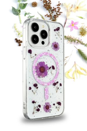 Newface Apple iPhone 15 Pro Kılıf Daisy Simli Magsafe Kapak - Pembe
