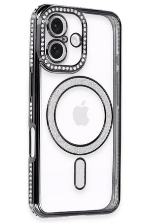 Newface Apple iPhone 16 Plus Kılıf Joke Simli Magneticsafe Kılıf - Siyah