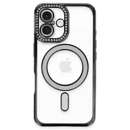 Newface Apple iPhone 16 Plus Kılıf Joke Simli Magneticsafe Kılıf - Siyah