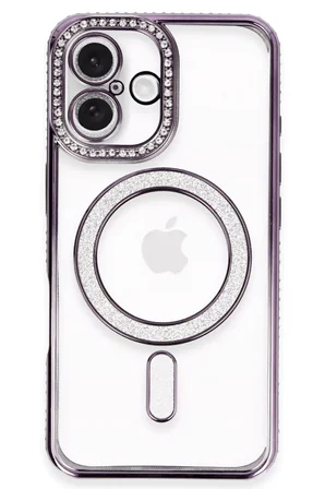 Newface Apple iPhone 16 Plus Kılıf Joke Simli Magneticsafe Kılıf - Derin Mor