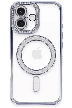 Newface Apple iPhone 16 Plus Kılıf Joke Simli Magneticsafe Kılıf - Mavi