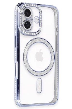 Newface Apple iPhone 16 Plus Kılıf Joke Simli Magneticsafe Kılıf - Mavi