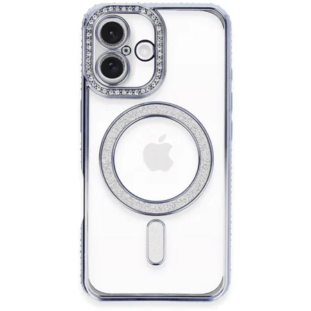Newface Apple iPhone 16 Plus Kılıf Joke Simli Magneticsafe Kılıf - Mavi