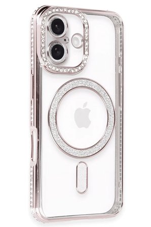 Newface Apple iPhone 16 Plus Kılıf Joke Simli Magneticsafe Kılıf - Pembe