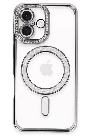 Newface Apple iPhone 16 Plus Kılıf Joke Simli Magneticsafe Kılıf - Gri