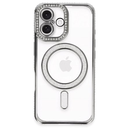 Newface Apple iPhone 16 Plus Kılıf Joke Simli Magneticsafe Kılıf - Gri