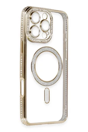 Newface Apple iPhone 16 Pro Kılıf Joke Simli Magneticsafe Kılıf - Gold