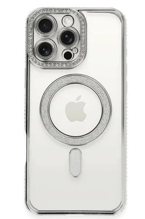Newface Apple iPhone 16 Pro Kılıf Joke Simli Magneticsafe Kılıf - Gümüş