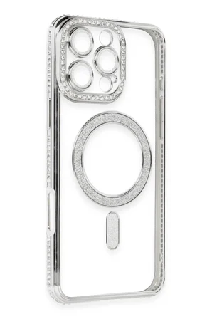 Newface Apple iPhone 16 Pro Kılıf Joke Simli Magneticsafe Kılıf - Gümüş