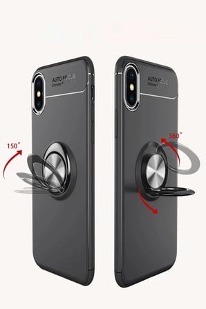 Newface Apple iPhone XS Max Kılıf Range Yüzüklü Silikon - Siyah-Mavi