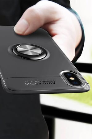 Newface Apple iPhone XS Max Kılıf Range Yüzüklü Silikon - Siyah-Mavi