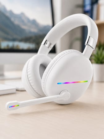 Kablosuz Bluetooth Mikrofonlu Beyaz Kulaklık  RGB Işıklı