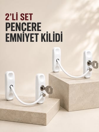 2’li Set Pencere Güvenlik Kilidi Anahtarlı Kablolu Çocuk Emniyet Kilidi Beyaz