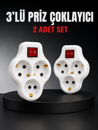3’lü Priz Çoklayıcı 2 Adet Set Anahtarlı Kablosuz Duvar Tipi Priz Çoğaltıcı