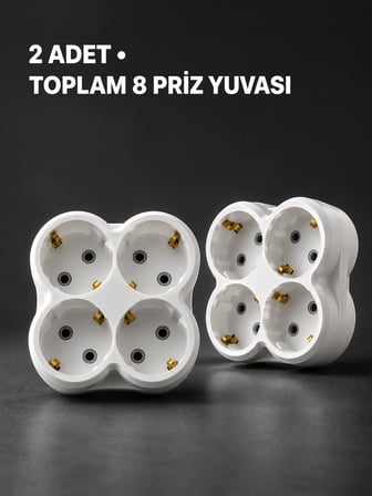 Duvar Tipi 4 Çıkışlı Priz Çoğaltıcı Kablosuz Kompakt Tasarım 2 Adet