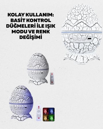 Dinozor Yumurtası Galaksi Projektör Gece Lambası 4'ü 1 Arada – Bluetooth Hoparlörlü