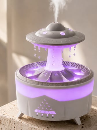 UFO Tasarımlı 350 ML Hava Nemlendirici Renkli Ortam Işığı Yağmur Efektli Difüzör