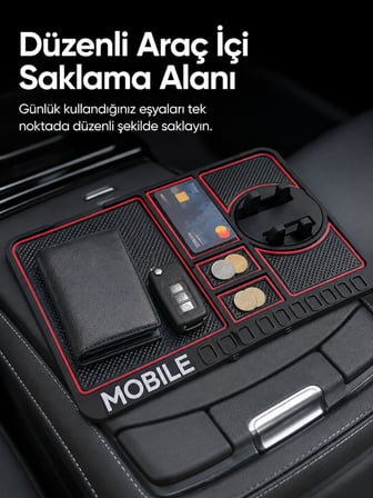 Telefon Standlı Araç İçi Organizer Kaydırmaz Silikon Konsol Düzenleyici Mat