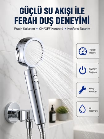 Şelale Sisi ve Masaj Özellikli Banyo Duş Başlığı