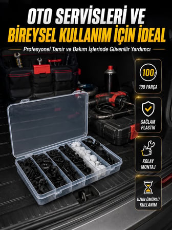 Araç Kapı Döşemesi ve Tampon Klipsi Seti Universal Plastik Sabitleme Klipsi 100 Parça