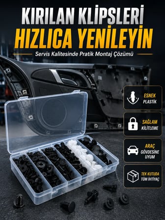 Universal Araç Döşeme Klipsi ve Tampon Sabitleme Pimi Seti 100 Parça Organizer Kutulu