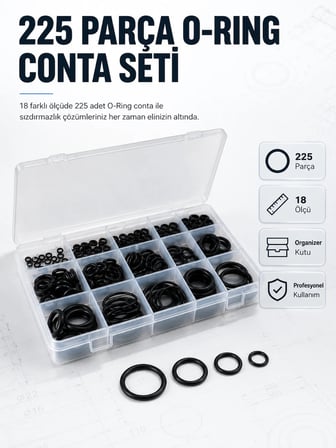 225 PCS O-Ring Conta Seti Profesyonel Tamir, Bakım ve Sızdırmazlık Çözümü