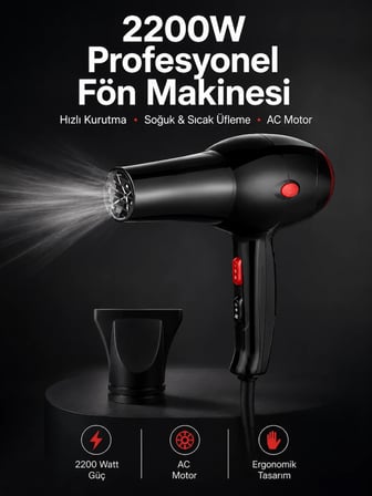 Tüm Saç Tiplerine Uygun, İki Kademeli Hız Ayarlı Fön Makinesi