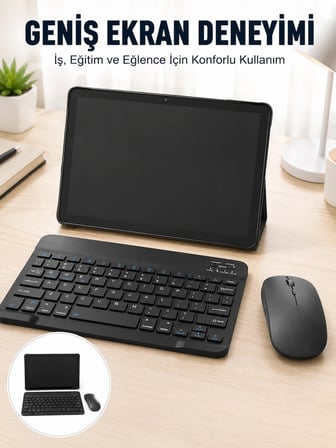 Android İşletim Sistemli SIM Kart Girişli Tablet Bluetooth Klavye Mouse Seti Mobil İnternet Destekli
