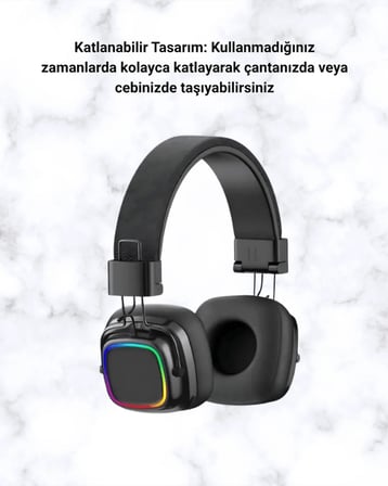 Renkli Işık Efektli Bluetooth 5.3 Müzik Kulaklığı Yeni Nesil