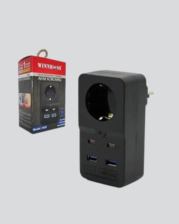 Isıya Dayanıklı PC Gövdeli Akım Korumalı Priz 4 USB Yeni Nesil