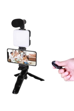 Telefon Tutucu Led Işıklı Kumandalı Mikrofon Telefon Vlog Video Kayıt Yeni Nesil