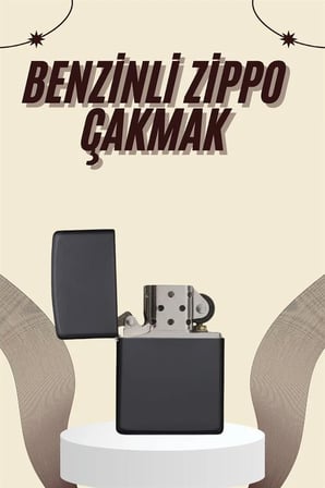 Çakmak Parlak Siyah Benzinli Çakmak Cep Boy Doldurulabilir