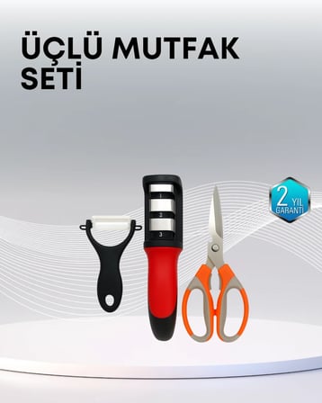 Çok Fonksiyonlu Mutfak Makas Seti – 3 Makas, Bileyici ve Soyacak Dahil