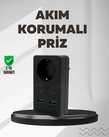 Tip Akım Koruma Prizi 10A 2500W USB Type C Destekli