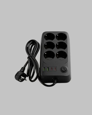 2500W Güçlü 6’lı Priz USB ve Type-C Çıkışlı Termal Korumalı