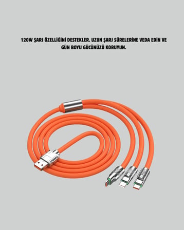 120 W Hızlı Çözüm Sunan 3'ü 1 USB Şarj Kablosu– Sağlam Gövde