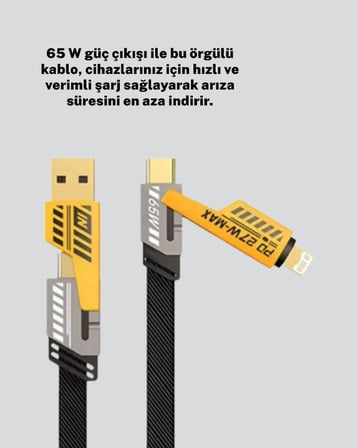 Akıllı Telefon Tablet Laptop Uyumlu 65W Güçlü Veri Kablosu