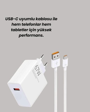 67W Hızlı Şarj Adaptörü ve Veri Aktarım Özellikli Type-C Kablo Seti